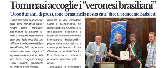 Articolo della Cronaca di Verona: “Tommasi accoglie i veronesi brasiliani”